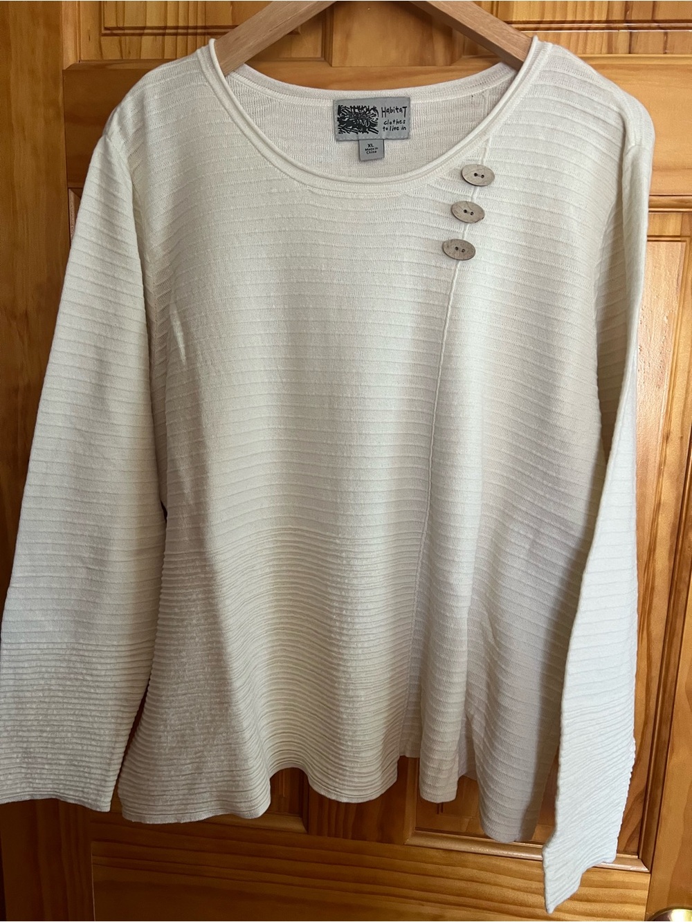 Habitat Cream Ribbed Button Shoulder Knit Top